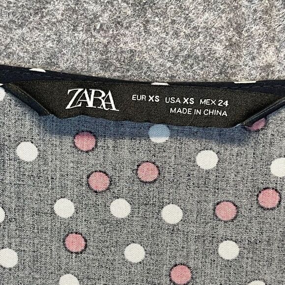 ZARA Dress Size XS Polka Dot Tie Wrap Midi Chic Black Red White V-Neck Ruffle - Picture 5 of 14